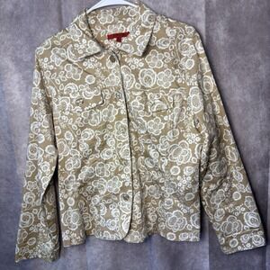 Joni B Tan Flower Women's Medium Button Down Blazer/Jacket